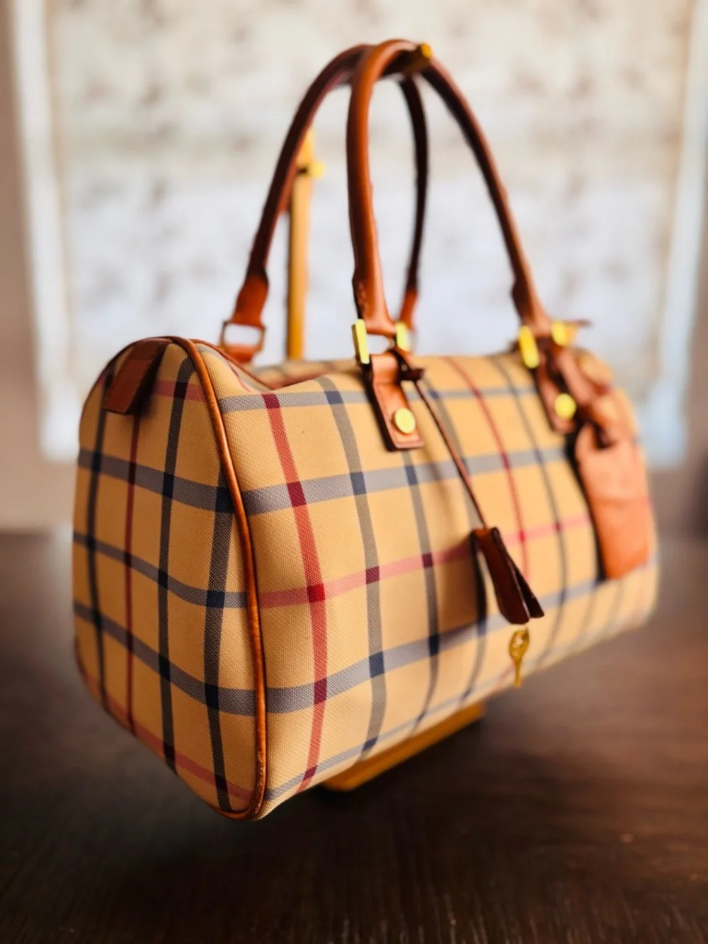 Vintage Brooks Brothers Plaid Boston Satchel Bag w/ Lock & Key